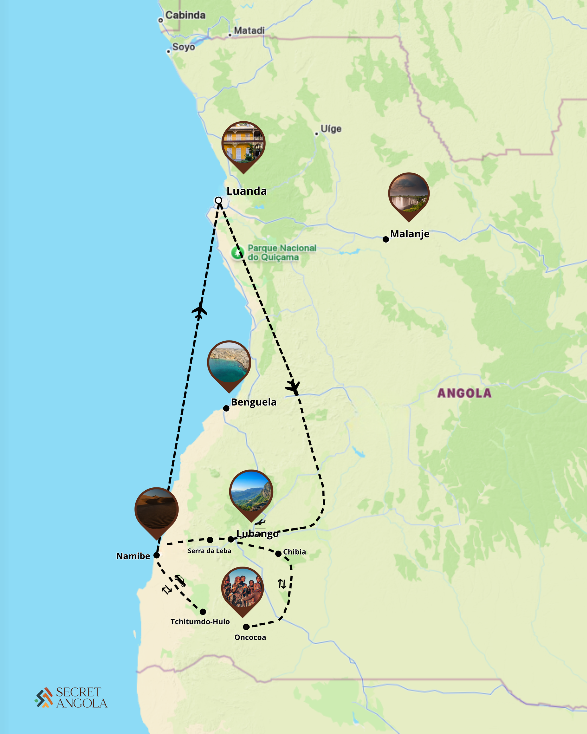 Tour map route: Luanda - Malange