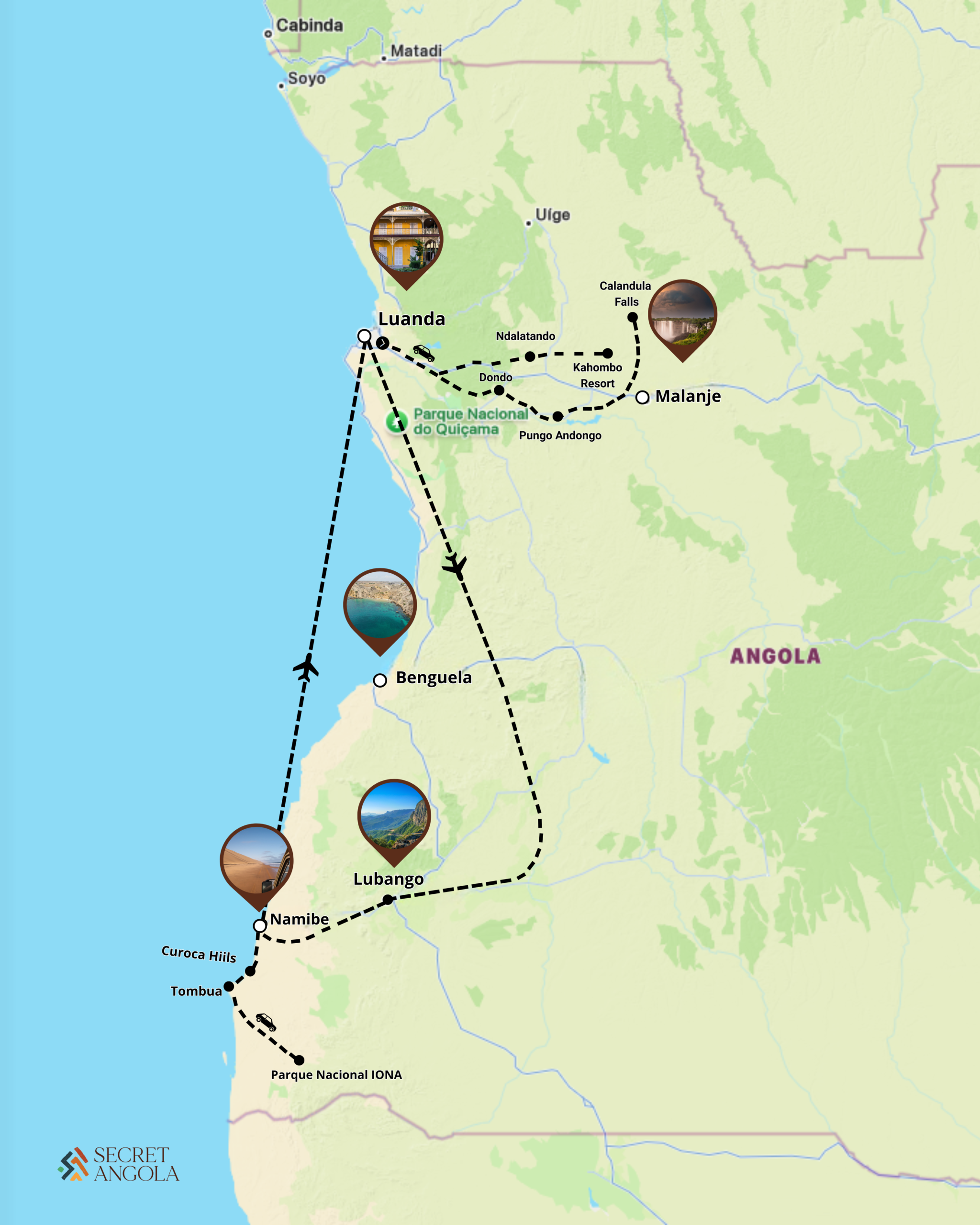 Tour map route: Luanda - Malange